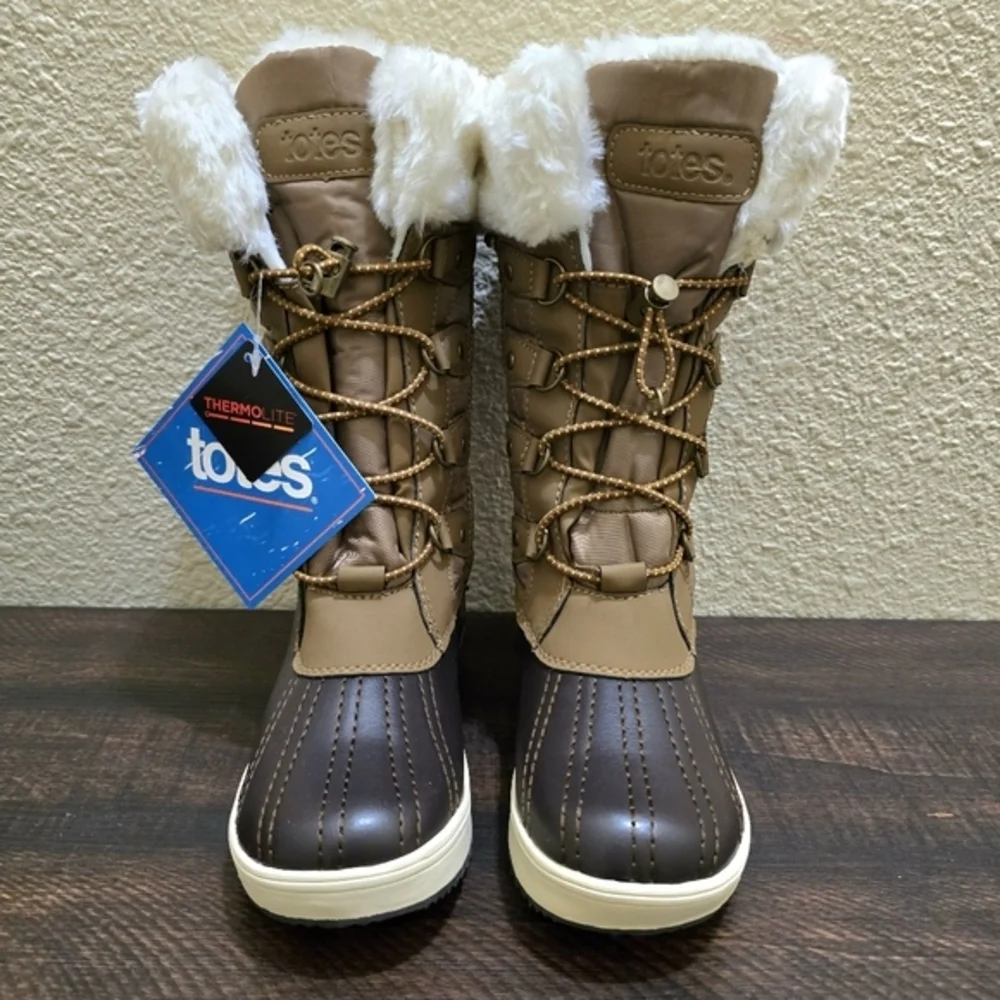 Totes Girl's Winter‎ Tall Snow Boots Toffee Brown NWT Size 1 Youth